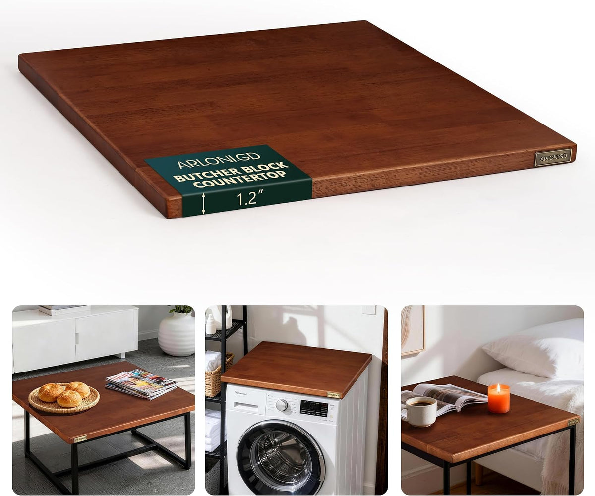 Hevea Butcher Block Countertop, 25"×24"×1.5" Unfinished Wood Table Top