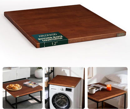Hevea Butcher Block Countertop, 25"×24"×1.5" Unfinished Wood Table Top