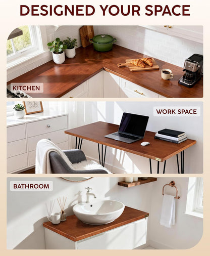 Hevea Butcher Block Countertop, 25"×24"×1.5" Unfinished Wood Table Top