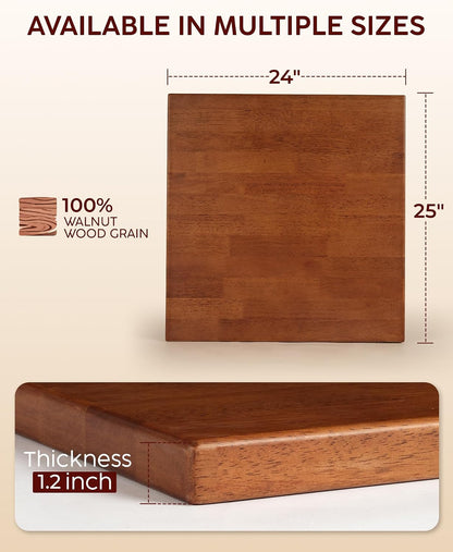 Hevea Butcher Block Countertop, 25"×24"×1.5" Unfinished Wood Table Top