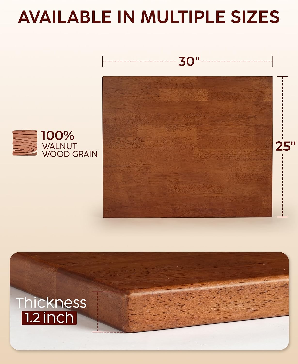 Hevea Butcher Block Countertop, 25"×24"×1.5" Unfinished Wood Table Top