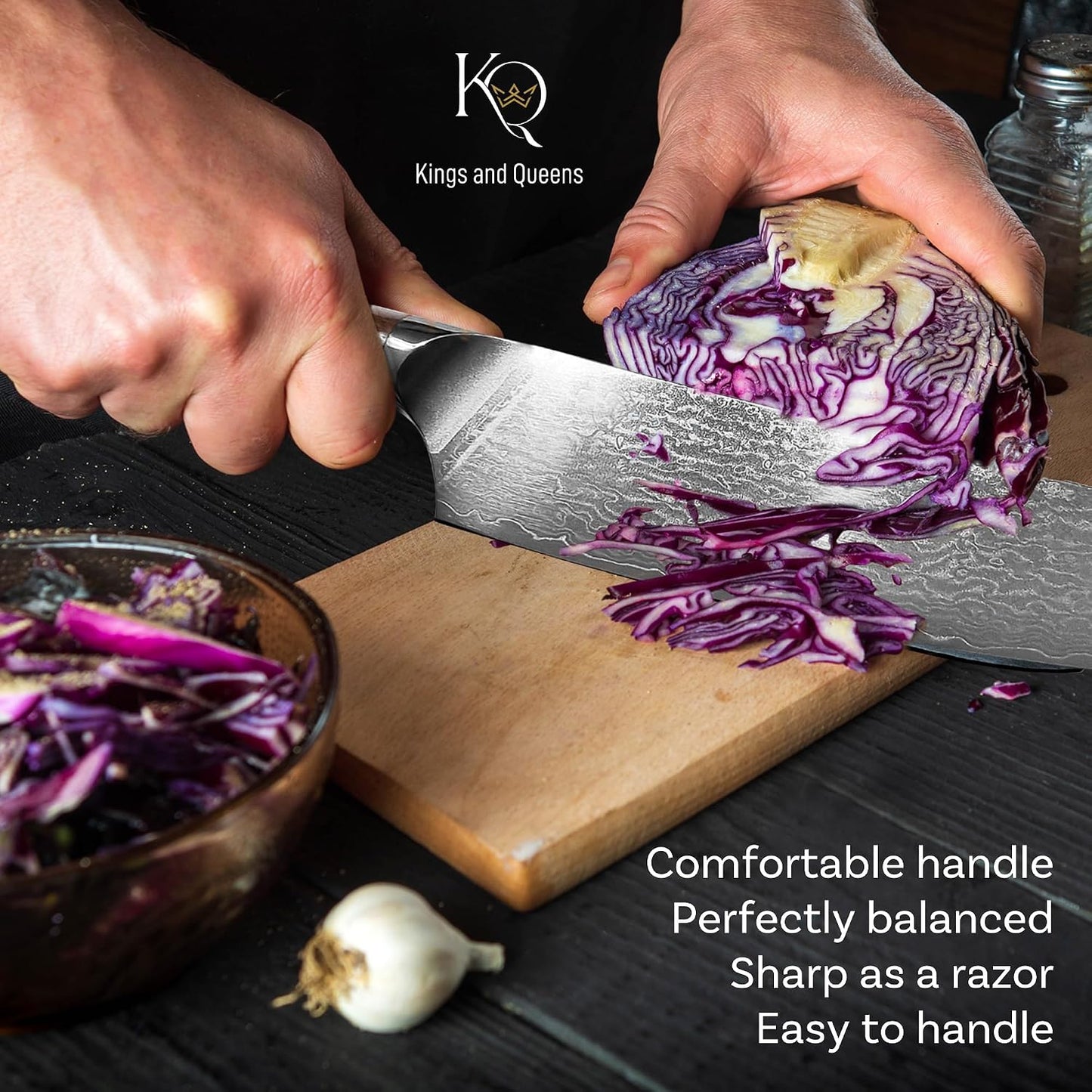 Japanese Kitchen Knife 7 Inch - Santoku Knife Ultra Sharp in High Carbon Steel - Japanese Chef Knife with Ergonomic Non-Slip Handle for Kitchen Precision Cutting