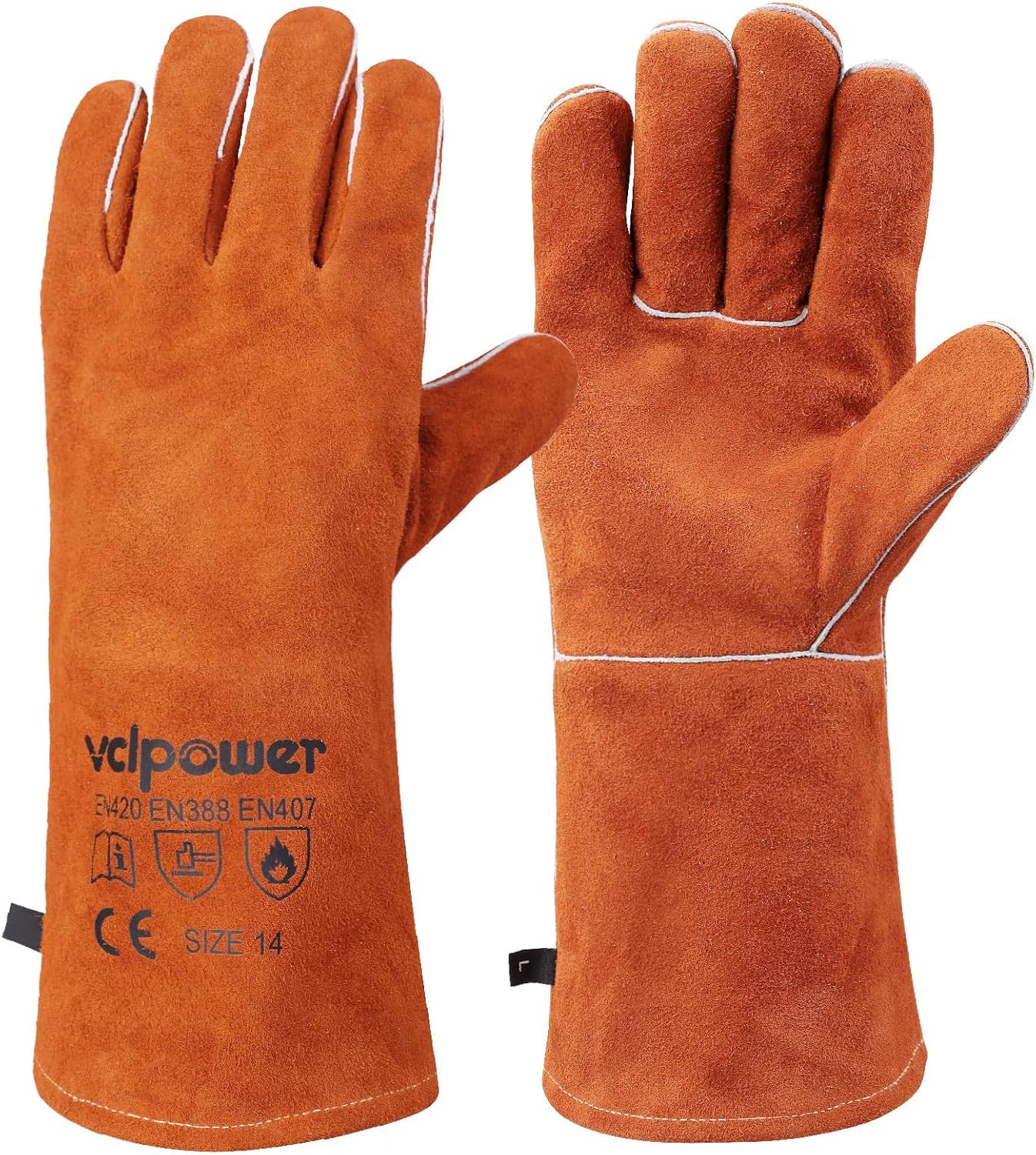 Welding Gloves Fire Heat Resistant 14IN Fireproof Leather for Welding Fire Pit Wood Stove Campfire Furnace BBQ Baking,Grill Oven Stick Mig Tig Gear Gift for Man L