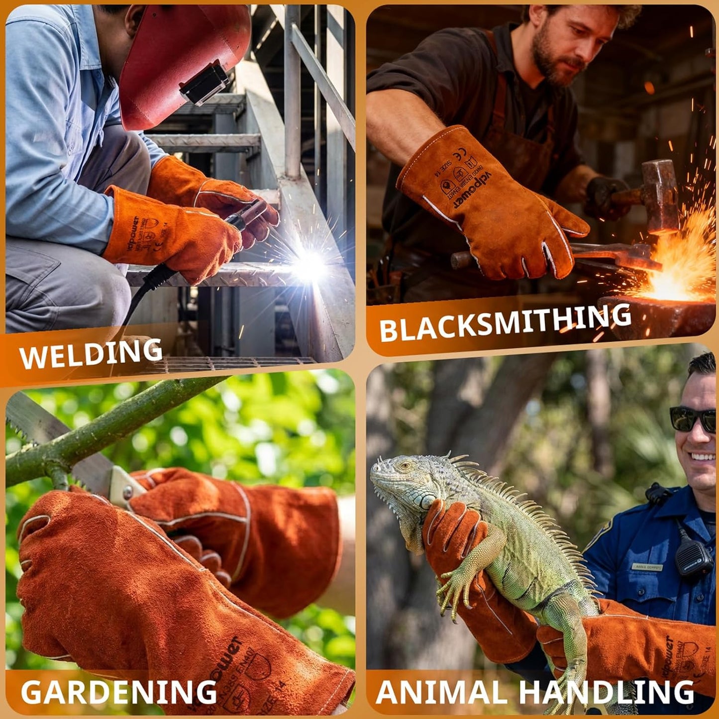 Welding Gloves Fire Heat Resistant 14IN Fireproof Leather for Welding Fire Pit Wood Stove Campfire Furnace BBQ Baking,Grill Oven Stick Mig Tig Gear Gift for Man L