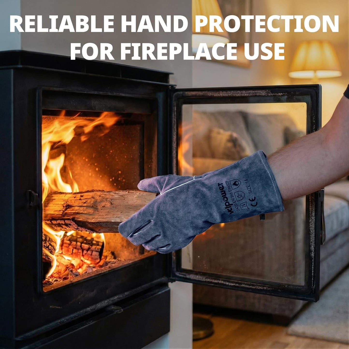 Welding Gloves Fire Heat Resistant 14IN Fireproof Leather for Welding Fire Pit Wood Stove Campfire Furnace BBQ Baking,Grill Oven Stick Mig Tig Gear Gift for Man L