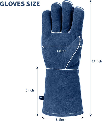 Welding Gloves Fire Heat Resistant 14IN Fireproof Leather for Welding Fire Pit Wood Stove Campfire Furnace BBQ Baking,Grill Oven Stick Mig Tig Gear Gift for Man L