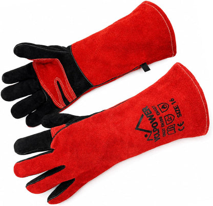 Welding Gloves Fire Heat Resistant 14IN Fireproof Leather for Welding Fire Pit Wood Stove Campfire Furnace BBQ Baking,Grill Oven Stick Mig Tig Gear Gift for Man L