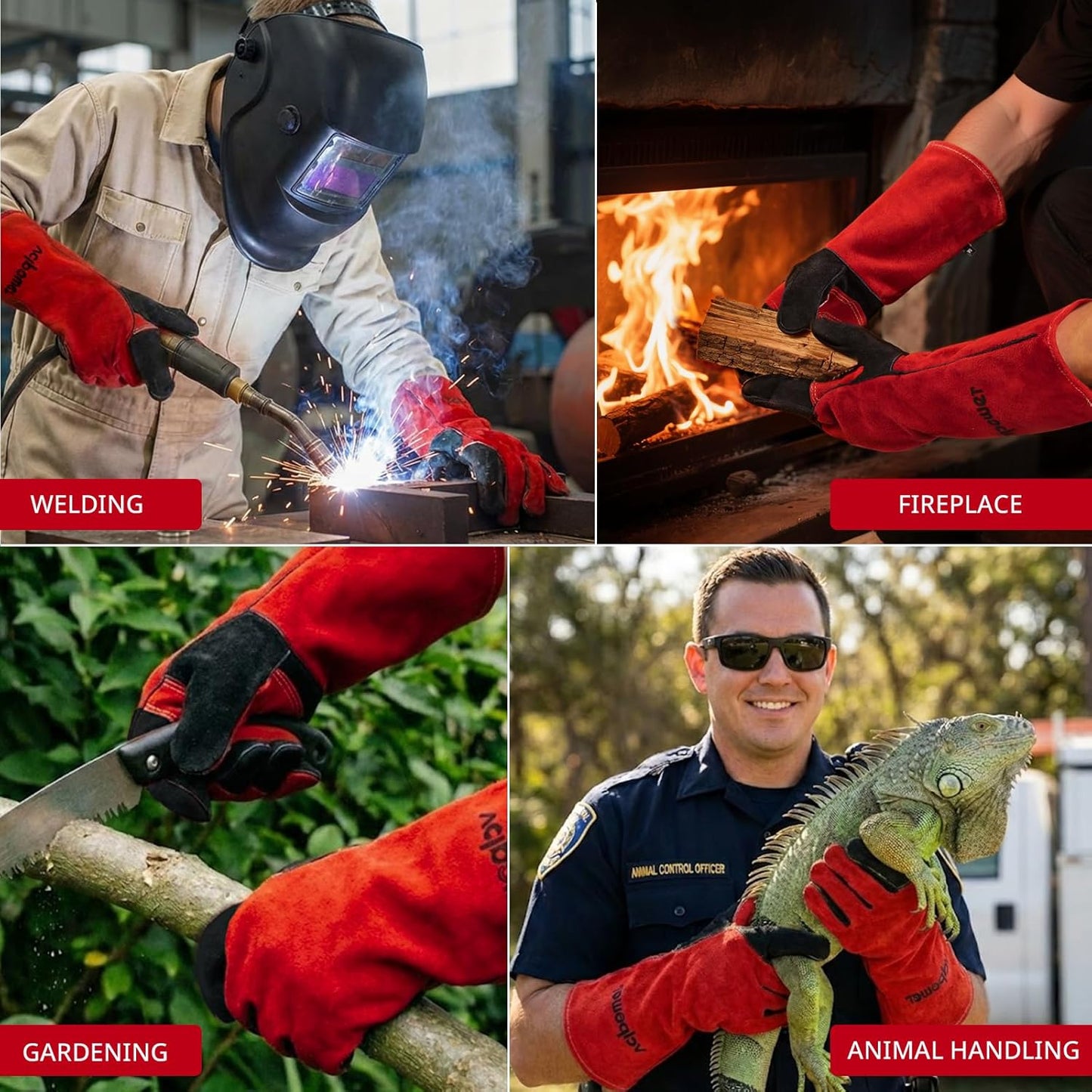 Welding Gloves Fire Heat Resistant 14IN Fireproof Leather for Welding Fire Pit Wood Stove Campfire Furnace BBQ Baking,Grill Oven Stick Mig Tig Gear Gift for Man L