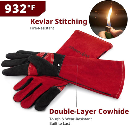 Welding Gloves Fire Heat Resistant 14IN Fireproof Leather for Welding Fire Pit Wood Stove Campfire Furnace BBQ Baking,Grill Oven Stick Mig Tig Gear Gift for Man L