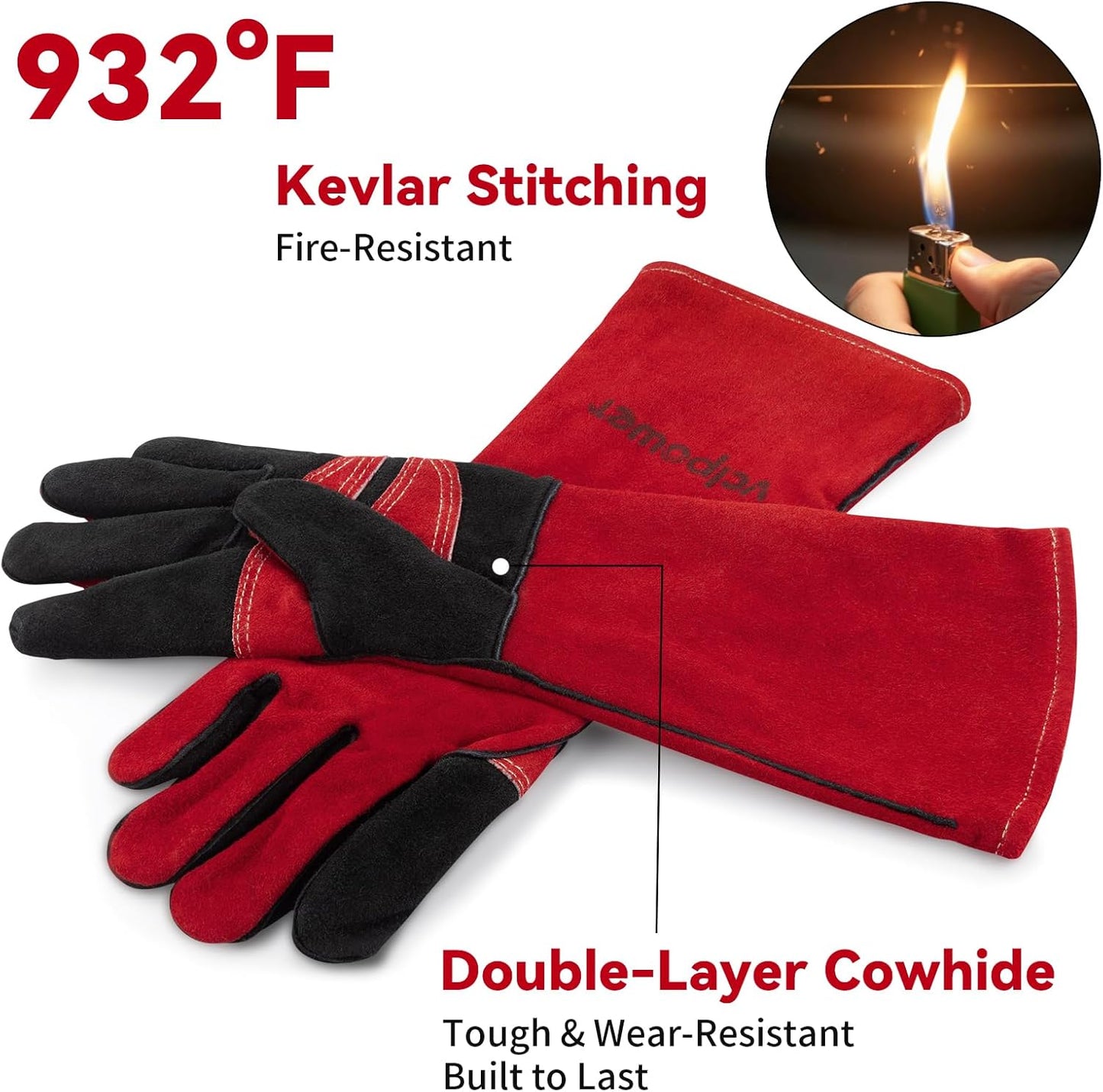 Welding Gloves Fire Heat Resistant 14IN Fireproof Leather for Welding Fire Pit Wood Stove Campfire Furnace BBQ Baking,Grill Oven Stick Mig Tig Gear Gift for Man L