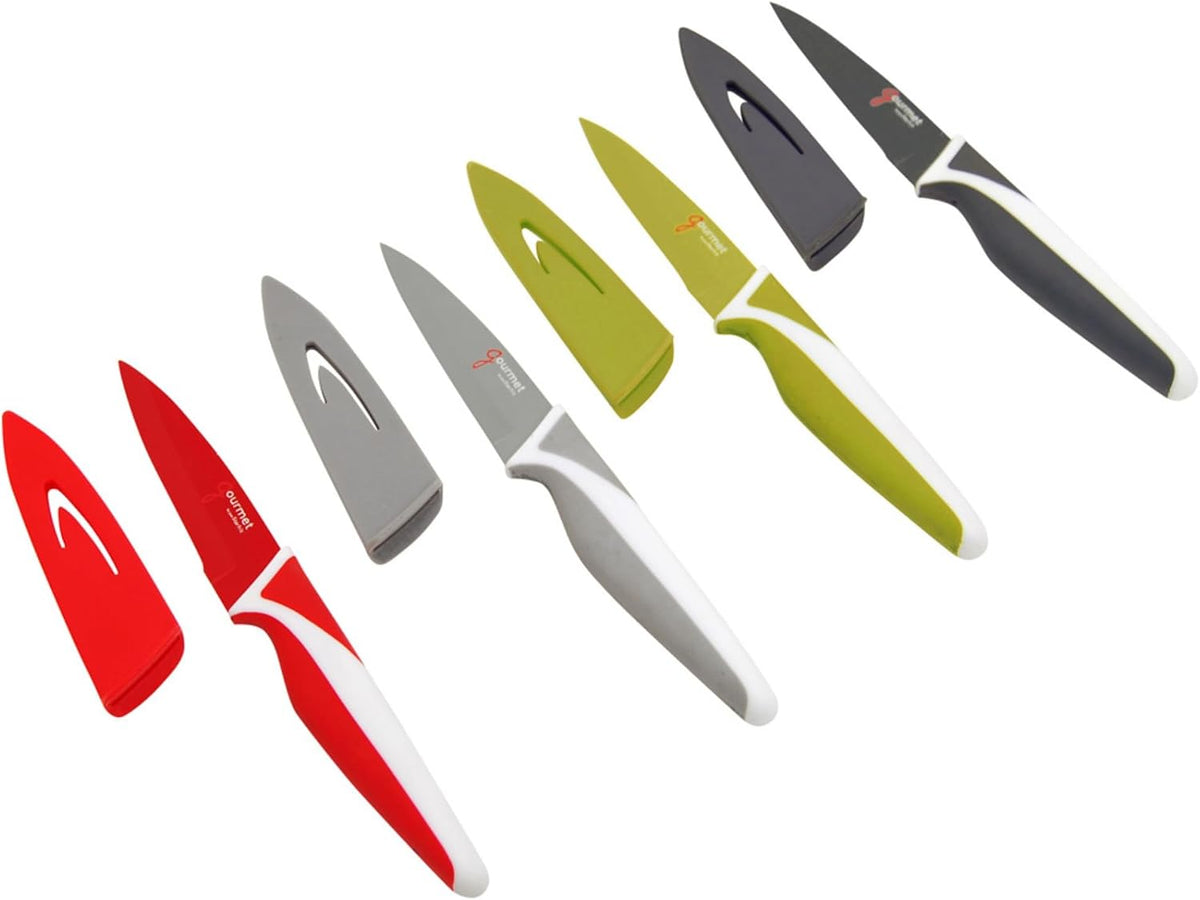 Gourmet Paring Knife Set, 4-Pack, Stainless Steel, Blade Covers