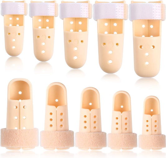 10 Pcs Mallet Finger Splint, 5 Sizes Finger Support Brace Stabilizer Straightener Plastic Fingertip Protectors Arthritis Knuckle Immobilization for Thumb Pinky Middle Index Ring(Beige)
