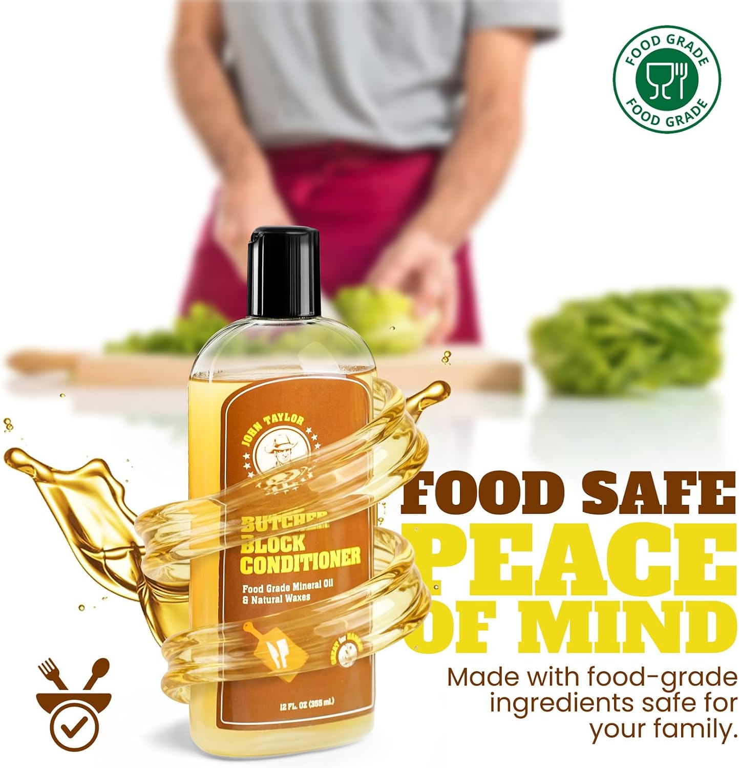 John Taylor Food Grade Mineral Oil Cutting Board Oil Wood Conditioner -12oz