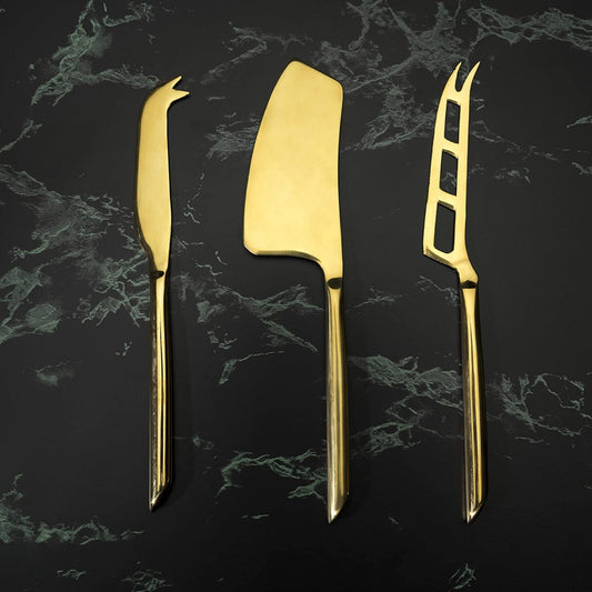 Gold Cheese Knives, Set of 3 Cheese Knives, Stainless Steel with Gold Finish, Cheese Tools, Gold, Set of 3