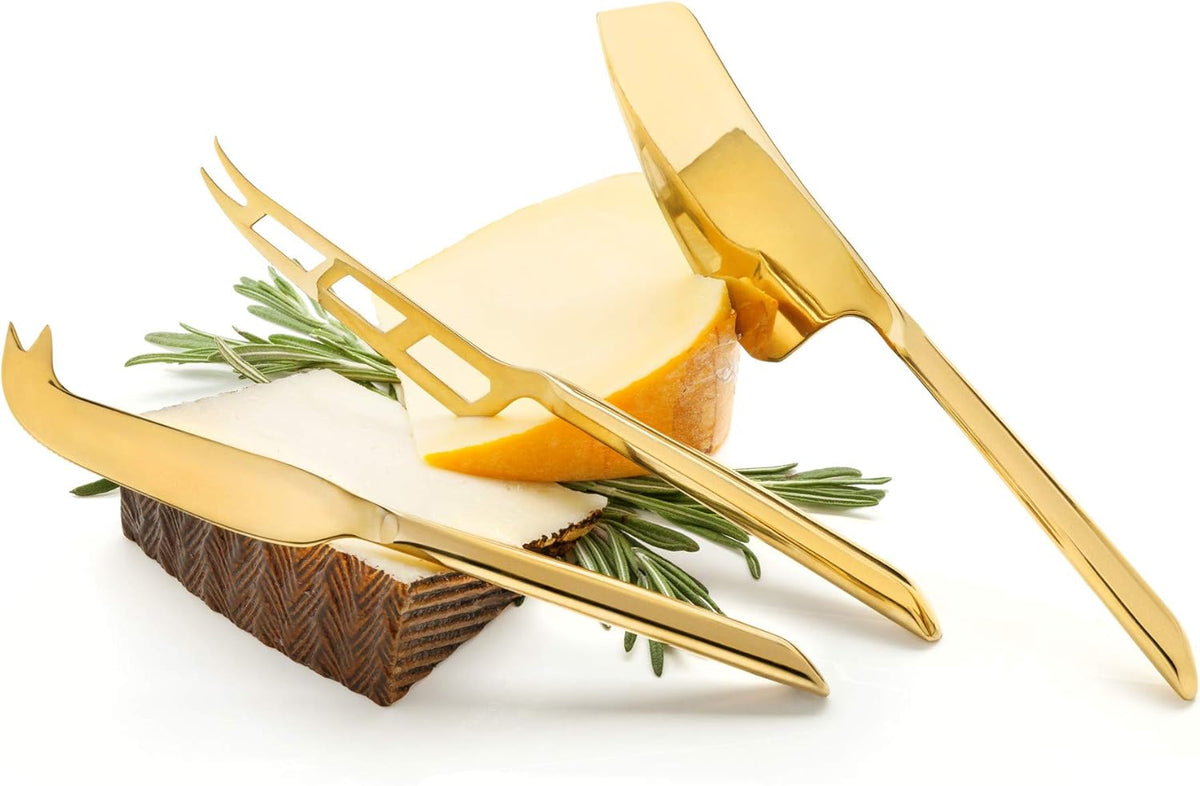 Gold Cheese Knives, Set of 3 Cheese Knives, Stainless Steel with Gold Finish, Cheese Tools, Gold, Set of 3