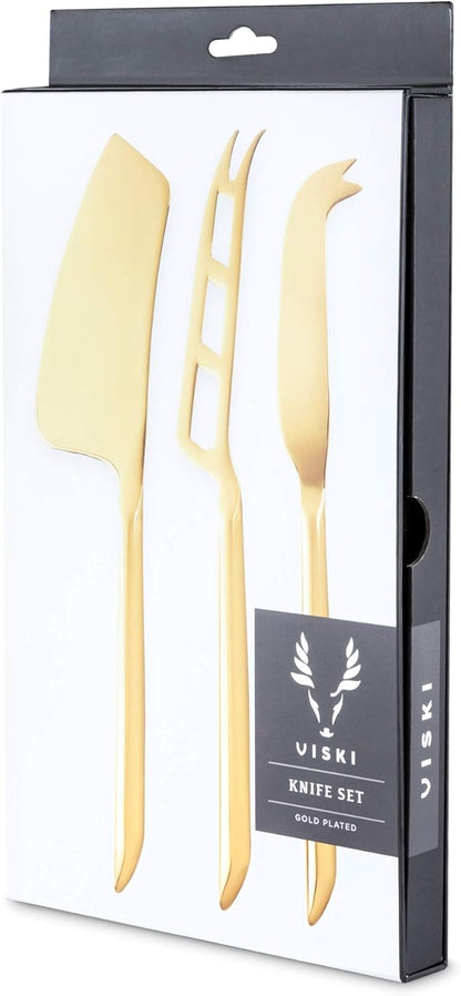 Gold Cheese Knives, Set of 3 Cheese Knives, Stainless Steel with Gold Finish, Cheese Tools, Gold, Set of 3