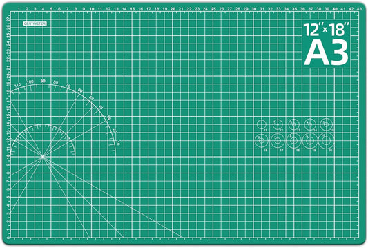 12in×18in Cutting Mat for Sewing, A3 Self Healing Cutting Craft Mat | A3 Green Cutting Mat for Rotary Cutter, Sewing, Fabric, Quilting, 5-Ply Hobby Craft Mat Double Side for Home, Studio and DIY