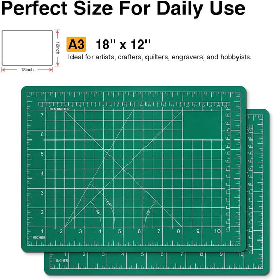 12in×18in Cutting Mat for Sewing, A3 Self Healing Cutting Craft Mat | A3 Green Cutting Mat for Rotary Cutter, Sewing, Fabric, Quilting, 5-Ply Hobby Craft Mat Double Side for Home, Studio and DIY