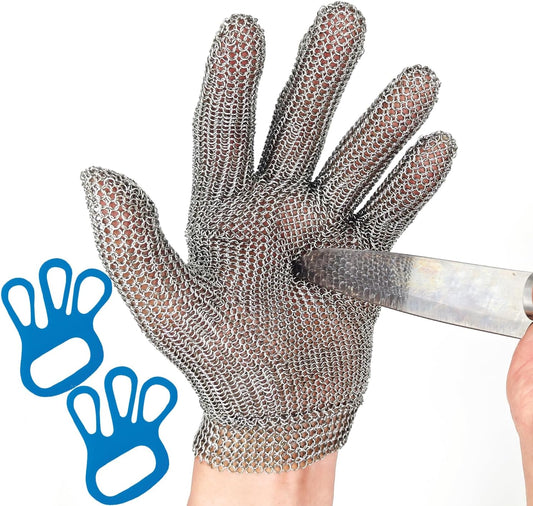 316L Stainless Steel Mesh Glove Cut Resistant Chainmail Glove for Butcher M | 316L SS food grade chainmail — welded-ring cut protection for butchering, oyster shucking, filleting and mandoline work.