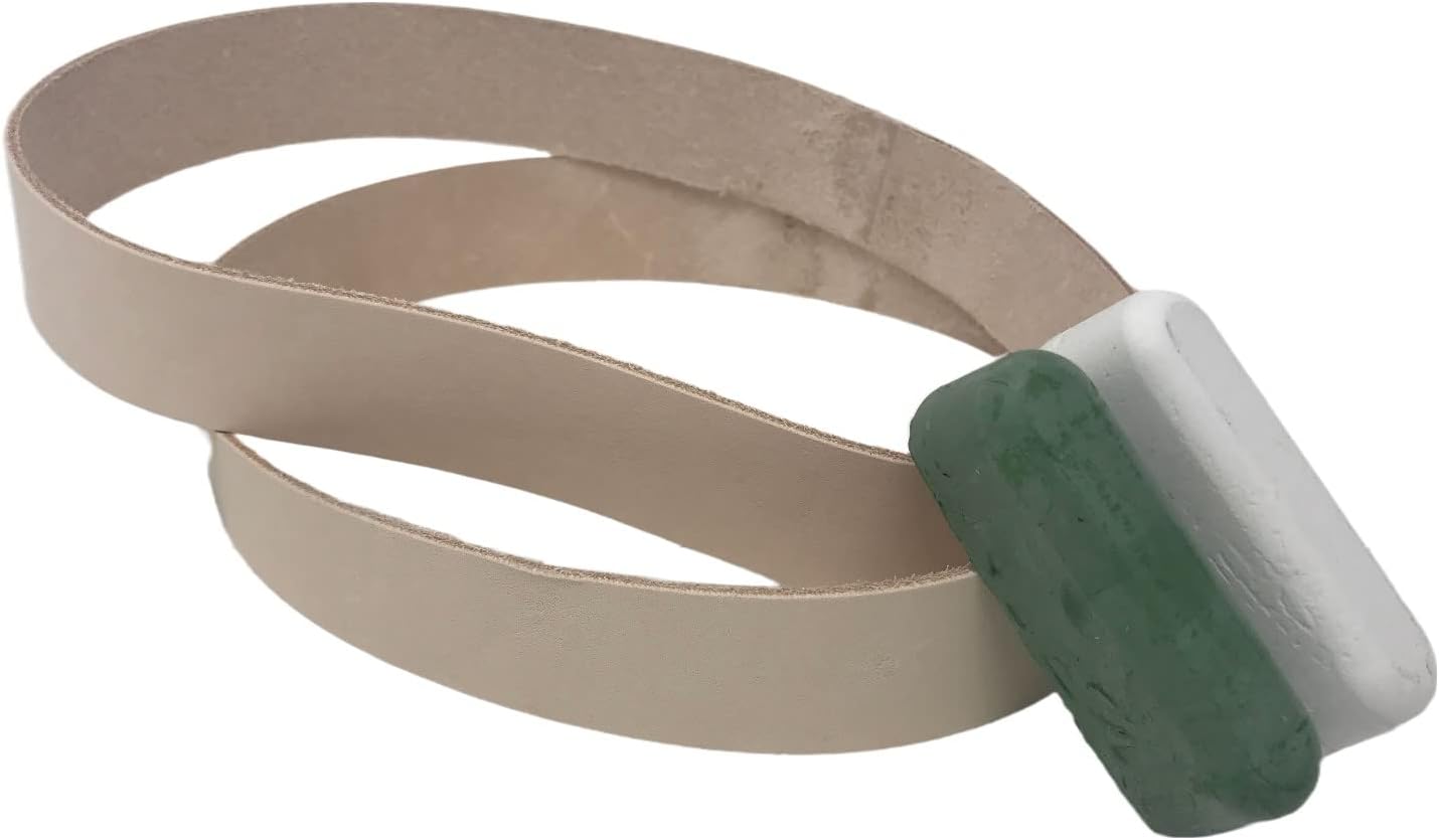 1X18 inch 2 Pack Leather Honing Stropping Belt Fits Ken Onion Blade Grinding Attachment By Work Sharp with White and Green honing compound