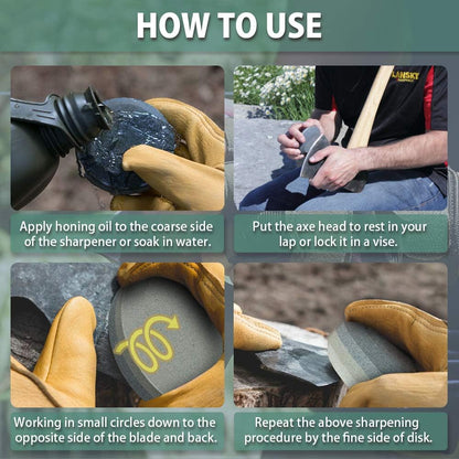 Axe/Hatchet Sharpening Puck Whetstone Knife Sharpening Stone | Dual Grit Multi-Purpose Sharpener with Sheath Small Axe Sharpener Bushcraft Gear Outdoorsmen Woodworking Gifts Christmas