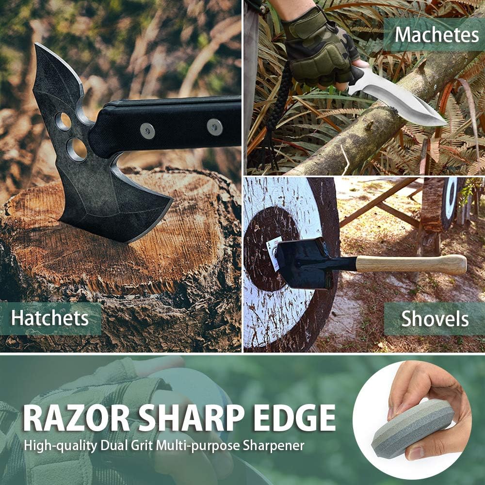 Axe/Hatchet Sharpening Puck Whetstone Knife Sharpening Stone | Dual Grit Multi-Purpose Sharpener with Sheath Small Axe Sharpener Bushcraft Gear Outdoorsmen Woodworking Gifts Christmas
