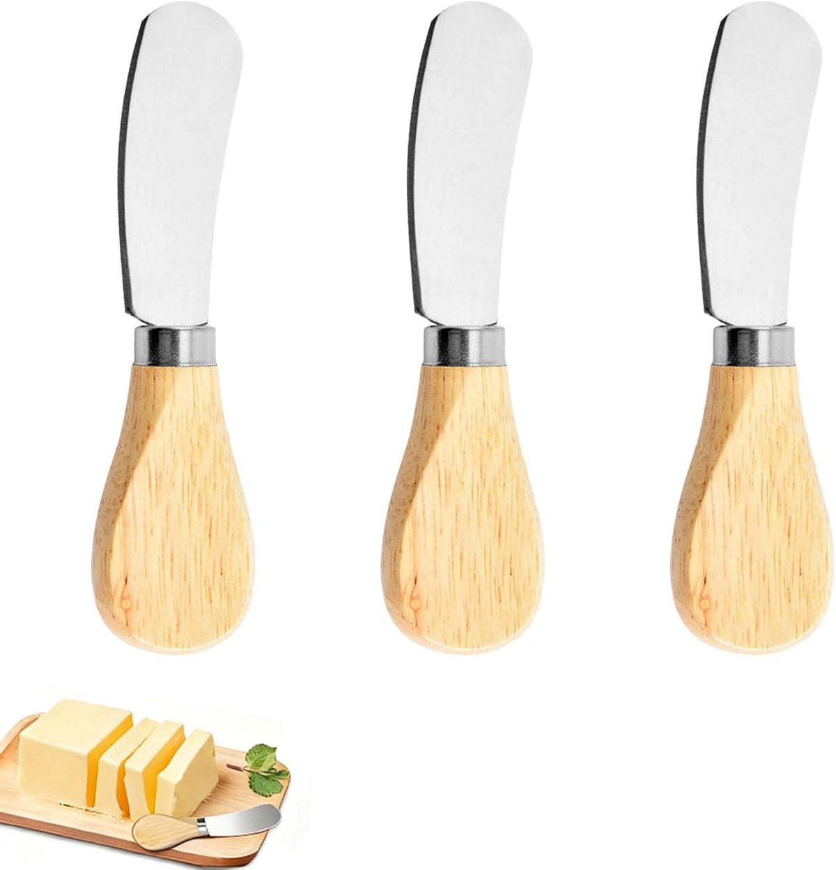Cheese Spreader Knives Set of 3 – Stainless Steel with Wooden Handle