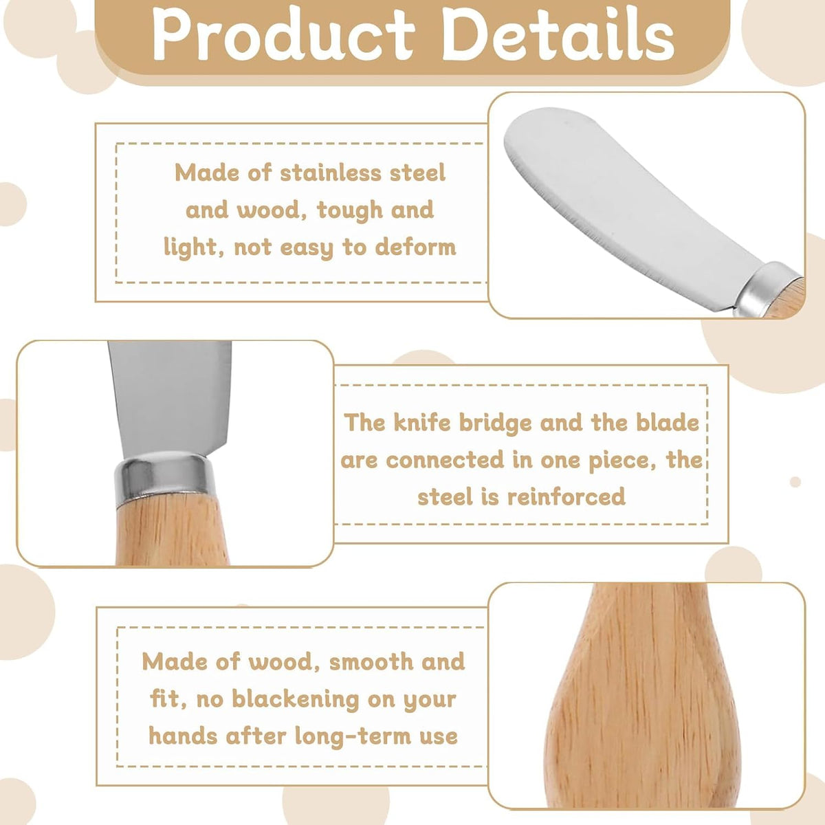Cheese Spreader Knives Set of 3 – Stainless Steel with Wooden Handle