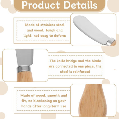 Cheese Spreader Knives Set of 3 – Stainless Steel with Wooden Handle
