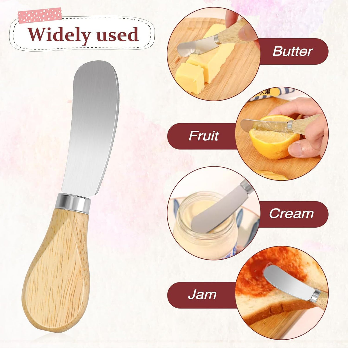 Cheese Spreader Knives Set of 3 – Stainless Steel with Wooden Handle