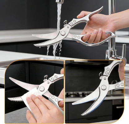 Heavy Duty Poultry Shears Chicken Turkey Fish Veg Bone Cut | Spring Rebound Safety Lock Non-Slip Alu Grip Rustproof Mo-V Blade Fish Scaler Dishwasher Safe Bonus Lemon Squeezer Nut Opener