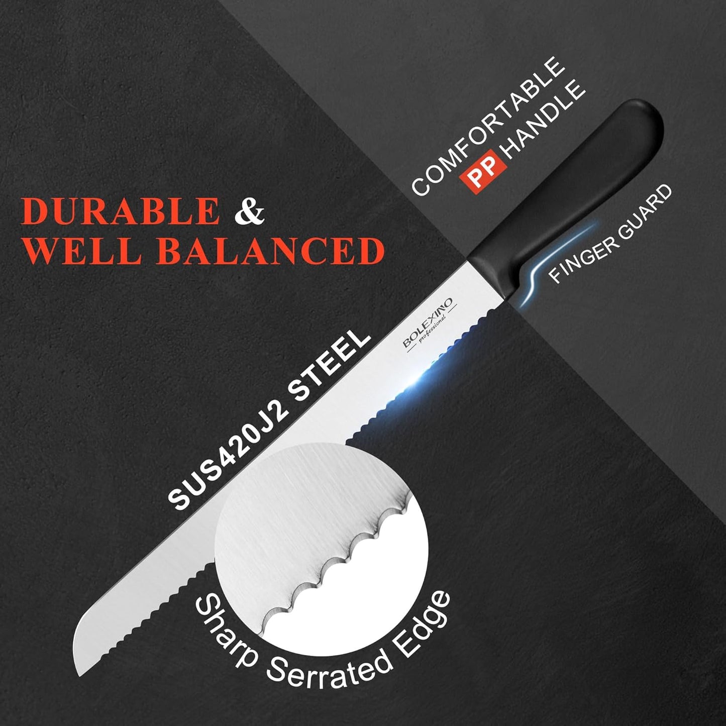 12 Inch Serrated Bread Knife for Homemade Bread, Stainless Steel Wide Wavy Edge Knife, Multi-Purpose Kitchen Knife, Efficient Cake Slicer, Ultra Sharp Baker's Knife for Cutting Crusty Breads, Cake