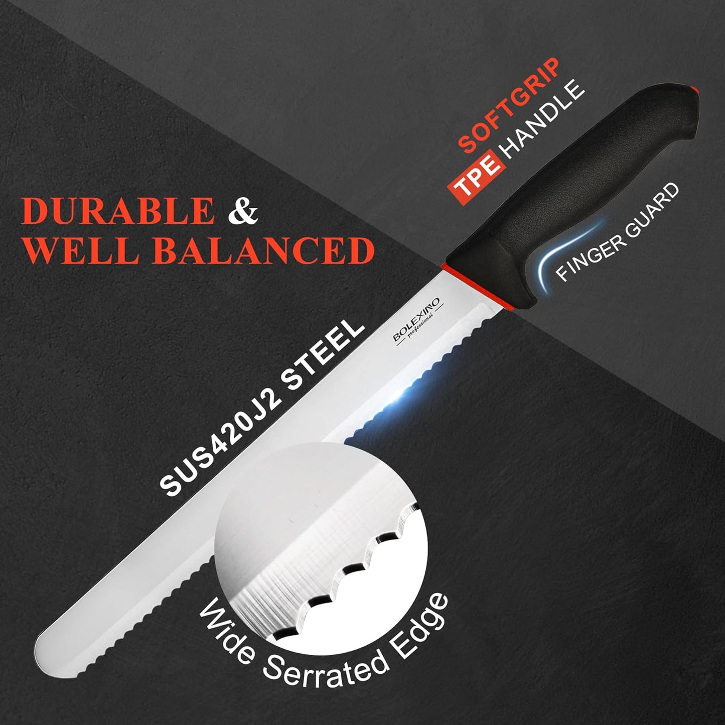 12 Inch Serrated Bread Knife for Homemade Bread, Stainless Steel Wide Wavy Edge Knife, Multi-Purpose Kitchen Knife, Efficient Cake Slicer, Ultra Sharp Baker's Knife for Cutting Crusty Breads, Cake