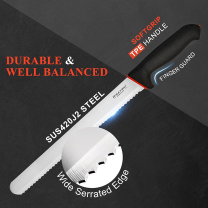 12 Inch Serrated Bread Knife for Homemade Bread, Stainless Steel Wide Wavy Edge Knife, Multi-Purpose Kitchen Knife, Efficient Cake Slicer, Ultra Sharp Baker's Knife for Cutting Crusty Breads, Cake