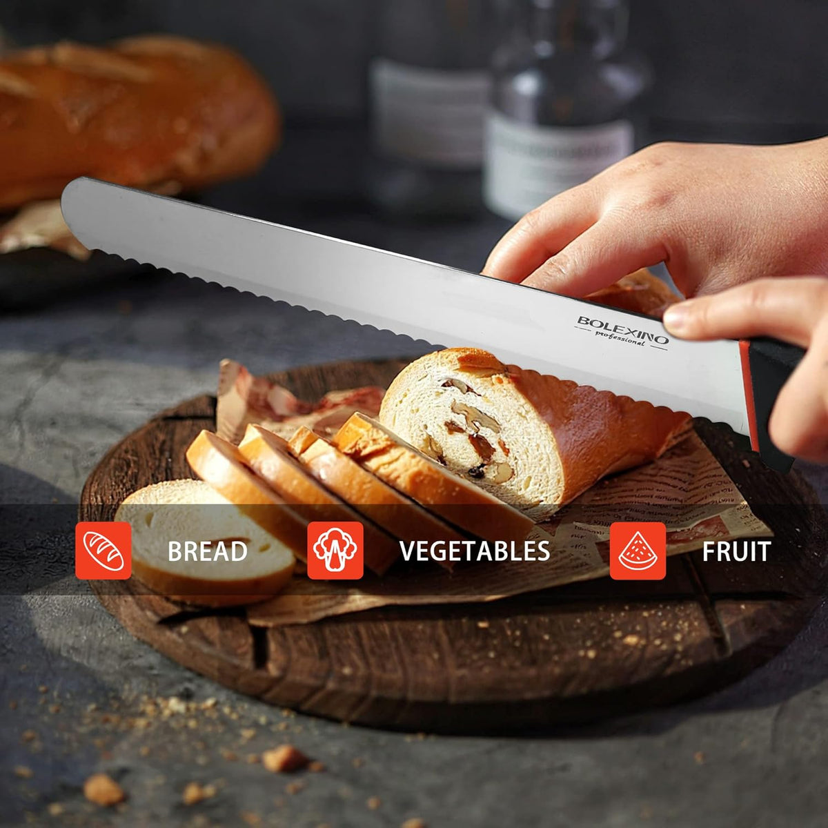 12 Inch Serrated Bread Knife for Homemade Bread, Stainless Steel Wide Wavy Edge Knife, Multi-Purpose Kitchen Knife, Efficient Cake Slicer, Ultra Sharp Baker's Knife for Cutting Crusty Breads, Cake