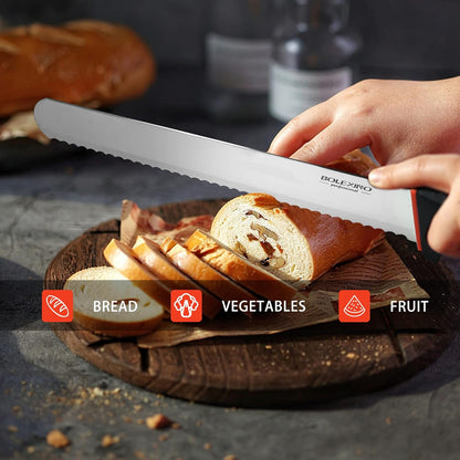 12 Inch Serrated Bread Knife for Homemade Bread, Stainless Steel Wide Wavy Edge Knife, Multi-Purpose Kitchen Knife, Efficient Cake Slicer, Ultra Sharp Baker's Knife for Cutting Crusty Breads, Cake