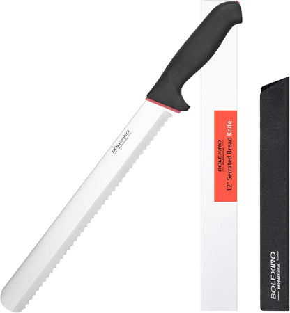 12 Inch Serrated Bread Knife for Homemade Bread, Stainless Steel Wide Wavy Edge Knife, Multi-Purpose Kitchen Knife, Efficient Cake Slicer, Ultra Sharp Baker's Knife for Cutting Crusty Breads, Cake