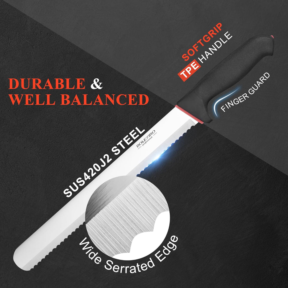 12 Inch Serrated Bread Knife for Homemade Bread, Stainless Steel Wide Wavy Edge Knife, Multi-Purpose Kitchen Knife, Efficient Cake Slicer, Ultra Sharp Baker's Knife for Cutting Crusty Breads, Cake