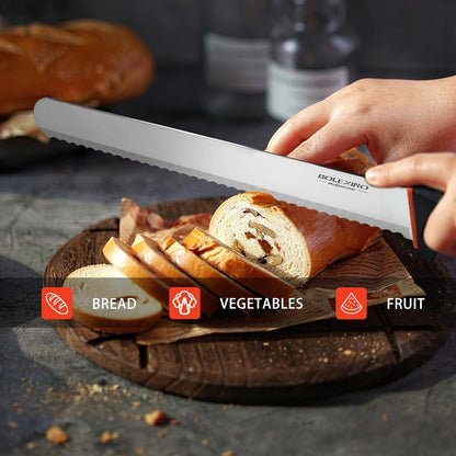 12 Inch Serrated Bread Knife for Homemade Bread, Stainless Steel Wide Wavy Edge Knife, Multi-Purpose Kitchen Knife, Efficient Cake Slicer, Ultra Sharp Baker's Knife for Cutting Crusty Breads, Cake