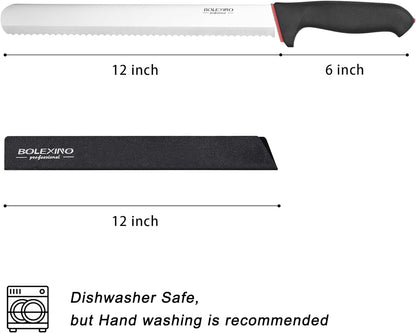 12 Inch Serrated Bread Knife for Homemade Bread, Stainless Steel Wide Wavy Edge Knife, Multi-Purpose Kitchen Knife, Efficient Cake Slicer, Ultra Sharp Baker's Knife for Cutting Crusty Breads, Cake