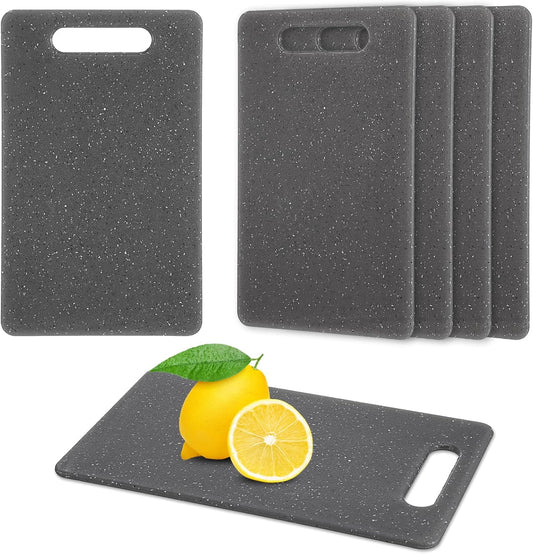 6 Pcs Plastic Cutting Boards, Small Rectangular Cutting Board Set, Granite Color, Injection Molded Polypropylene (PP), 10 x 6 Inches, Dishwasher Safe, Space Saving, For Fruits