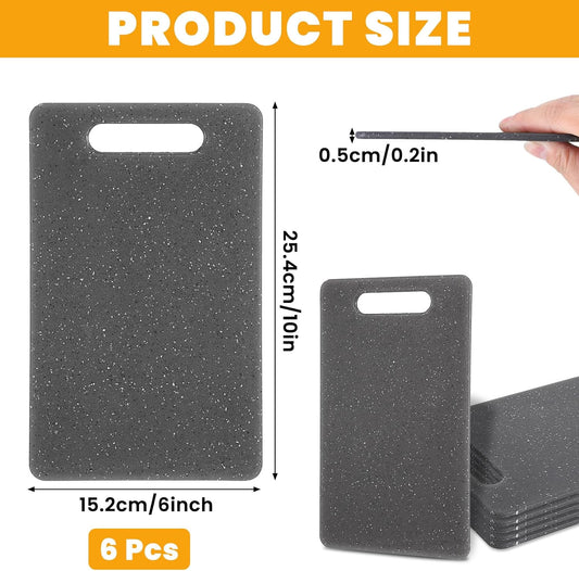6 Pcs Plastic Cutting Boards, Small Rectangular Cutting Board Set, Granite Color, Injection Molded Polypropylene (PP), 10 x 6 Inches, Dishwasher Safe, Space Saving, For Fruits