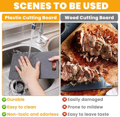 6 Pcs Plastic Cutting Boards, Small Rectangular Cutting Board Set, Granite Color, Injection Molded Polypropylene (PP), 10 x 6 Inches, Dishwasher Safe, Space Saving, For Fruits