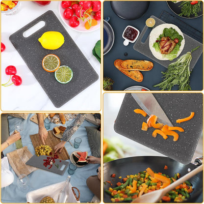 6 Pcs Plastic Cutting Boards, Small Rectangular Cutting Board Set, Granite Color, Injection Molded Polypropylene (PP), 10 x 6 Inches, Dishwasher Safe, Space Saving, For Fruits