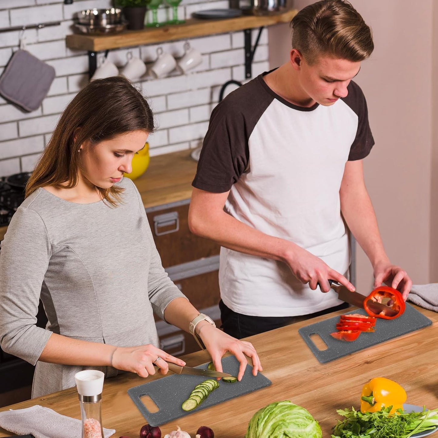 6 Pcs Plastic Cutting Boards, Small Rectangular Cutting Board Set, Granite Color, Injection Molded Polypropylene (PP), 10 x 6 Inches, Dishwasher Safe, Space Saving, For Fruits