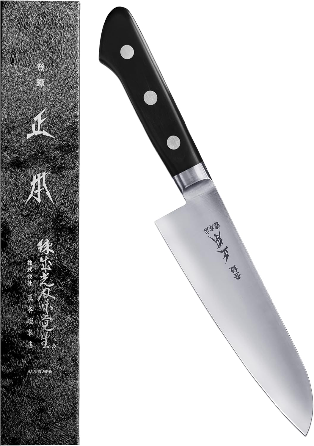 VG Japanese Santoku Knife 7" (180mm) Made in JAPAN, Bunka Professional All Purpose Kitchen Knife, Super Sharp Japanese Stainless Steel Blade, Full Tang POM Handle, Black