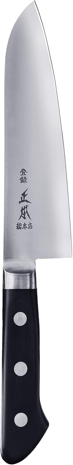 VG Japanese Santoku Knife 7" (180mm) Made in JAPAN, Bunka Professional All Purpose Kitchen Knife, Super Sharp Japanese Stainless Steel Blade, Full Tang POM Handle, Black