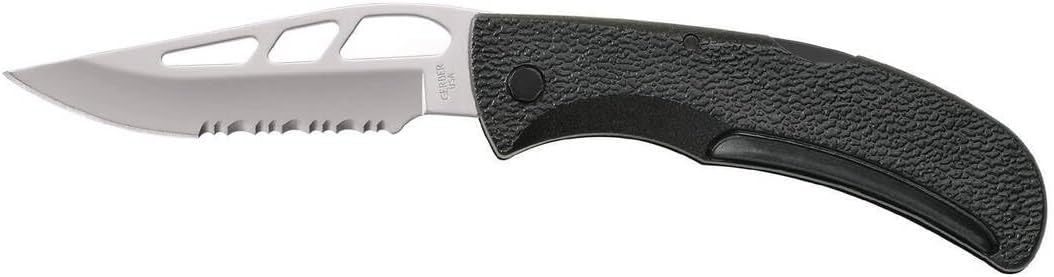 Gear E-Z Out Skeleton Knife, Made in USA, EDC Stainless Steel Folding Knife with Serrated Edge, Black