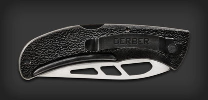 Gear E-Z Out Skeleton Knife, Made in USA, EDC Stainless Steel Folding Knife with Serrated Edge, Black
