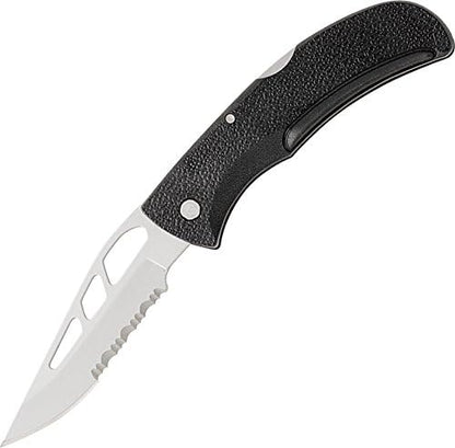Gear E-Z Out Skeleton Knife, Made in USA, EDC Stainless Steel Folding Knife with Serrated Edge, Black